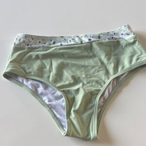 Girls' Mint Green High-Waist Swim Bottoms with Floral Waistband